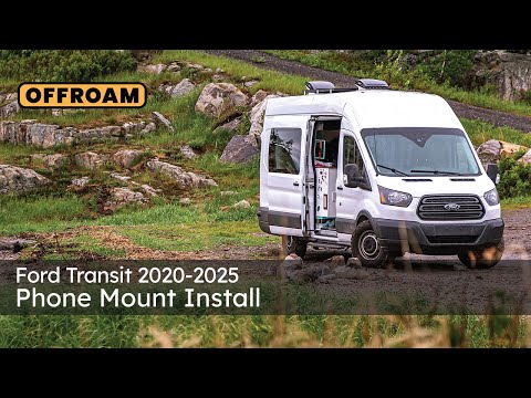 Video of Offroam MagSafe-compatible Phone Mount installation for Ford Transit 2020-2025. This premium phone mount installs easily without drilling or glue. High force magnets hold phone on any trail, road, or track. Perfect placement without blocking screens, driver view, or air flow. Fully adjustable positioning.